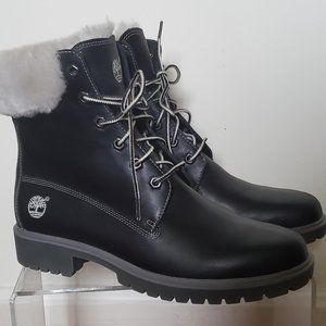 NEW! Timberland Black White Fur Waterproof Boots 9